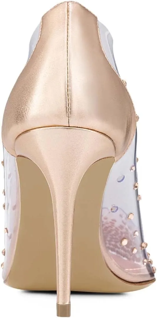 miss left Womens Closed Pointy Toe Stiletto Heel Pumps Mid High Heeled Slip On Rhinestones Shoes for Daily Party Ballroom Size 4-16 US