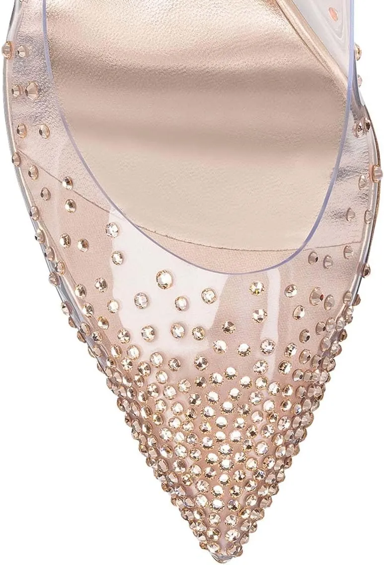 miss left Womens Closed Pointy Toe Stiletto Heel Pumps Mid High Heeled Slip On Rhinestones Shoes for Daily Party Ballroom Size 4-16 US