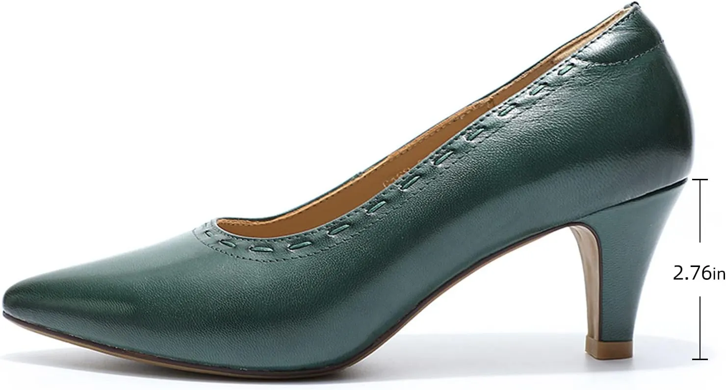 Mona flying Women's Leather Pointed Toe Dress Pumps Comfort High Heels Office Work Shoes for Ladies