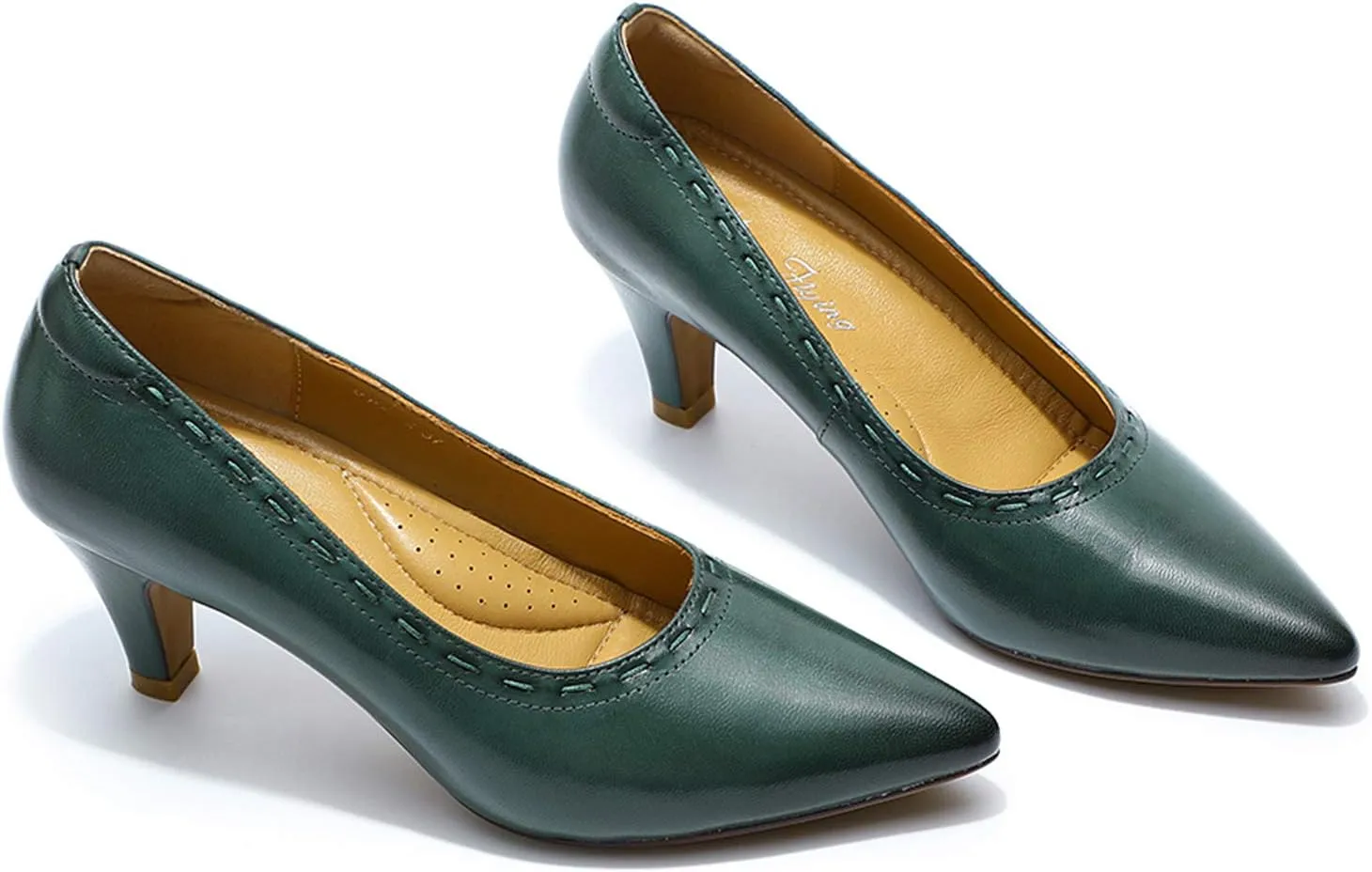 Mona flying Women's Leather Pointed Toe Dress Pumps Comfort High Heels Office Work Shoes for Ladies