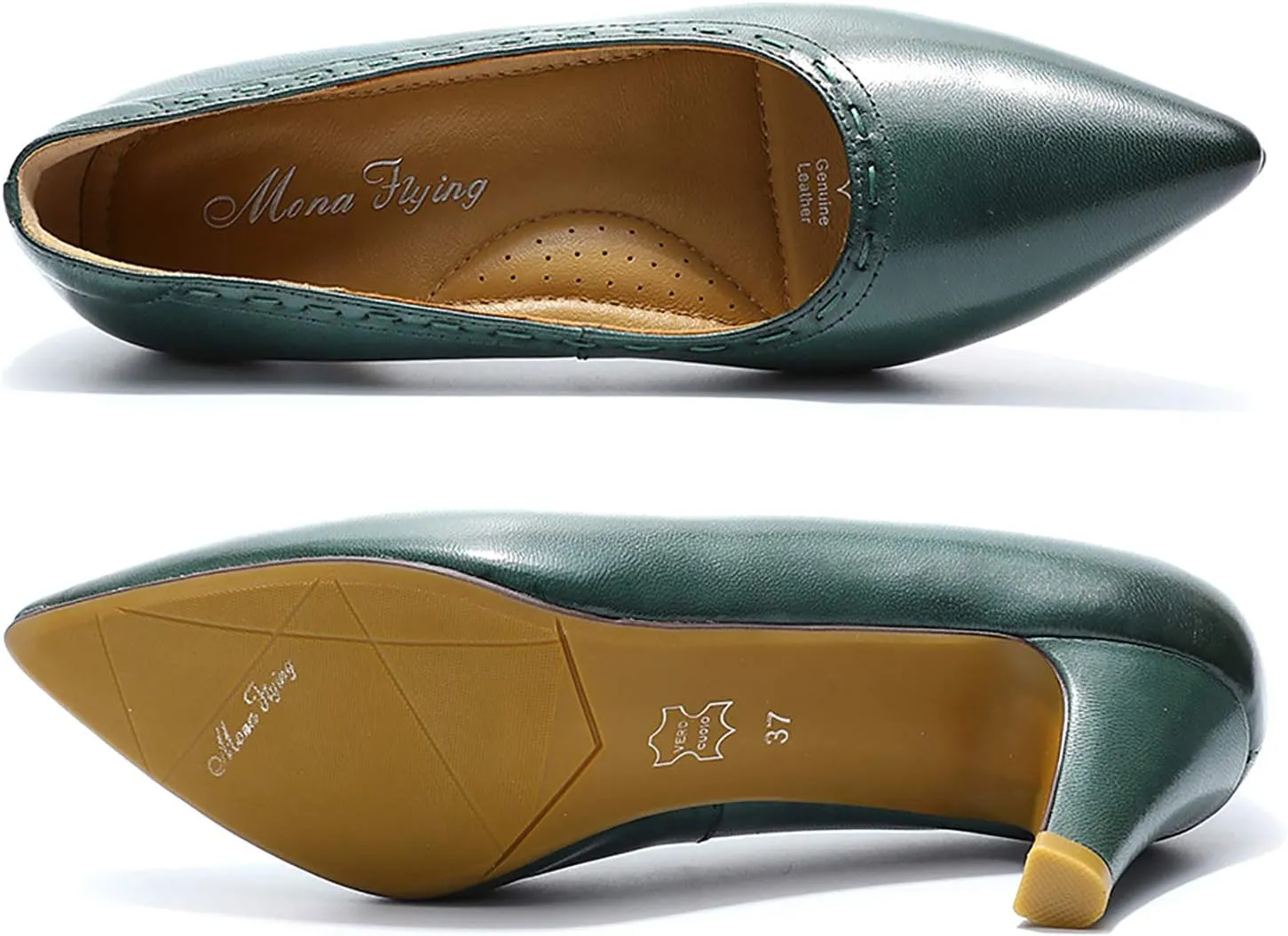 Mona flying Women's Leather Pointed Toe Dress Pumps Comfort High Heels Office Work Shoes for Ladies