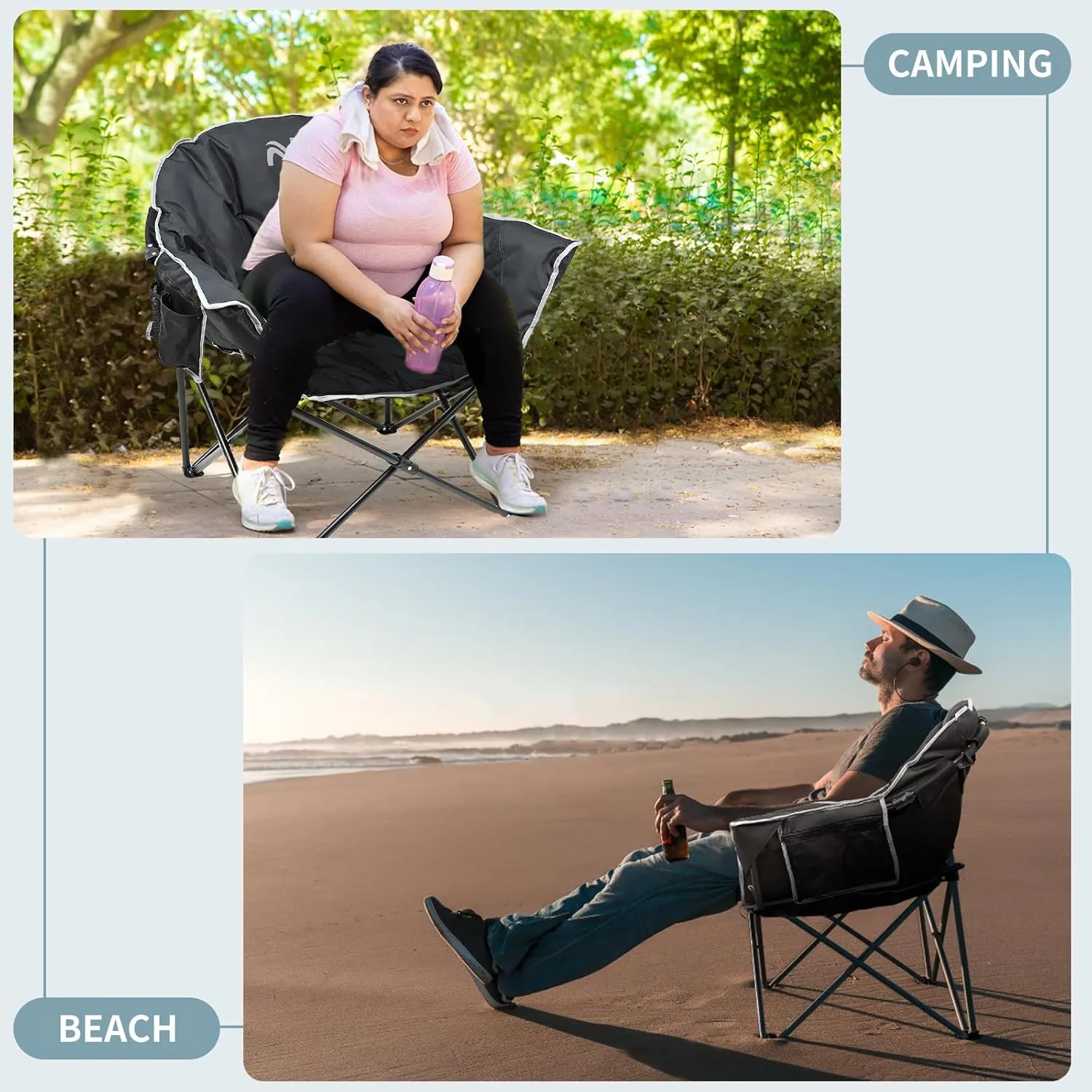 MOPHOTO Oversized Folding Camping Chair, Portable Oversize Camping Chairs for Adults, Fully Padded Folding Chairs Outdoor Sports, Lawn Chair Patio Lounge Chairs 500 LBS Capacity