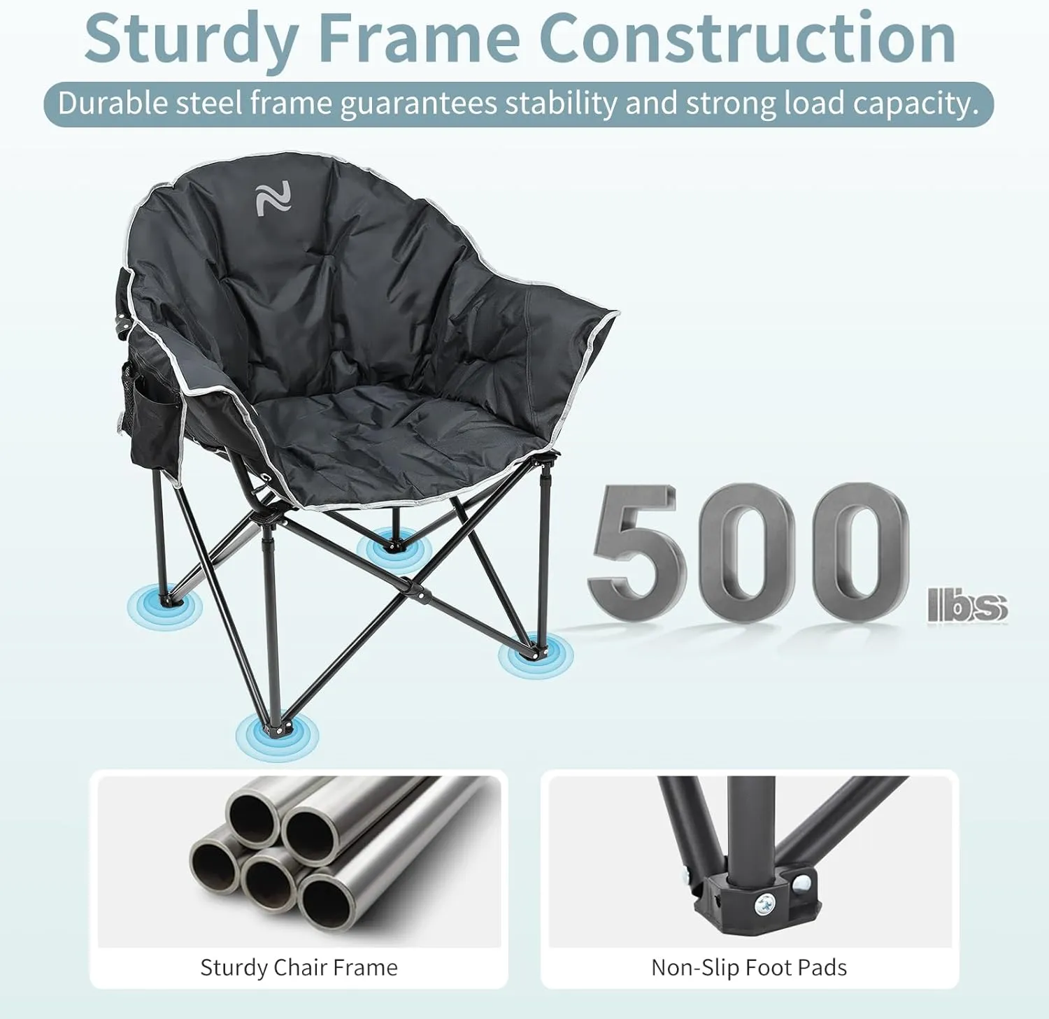 MOPHOTO Oversized Folding Camping Chair, Portable Oversize Camping Chairs for Adults, Fully Padded Folding Chairs Outdoor Sports, Lawn Chair Patio Lounge Chairs 500 LBS Capacity