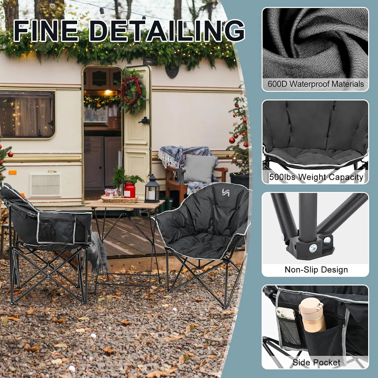 MOPHOTO Oversized Folding Camping Chair, Portable Oversize Camping Chairs for Adults, Fully Padded Folding Chairs Outdoor Sports, Lawn Chair Patio Lounge Chairs 500 LBS Capacity