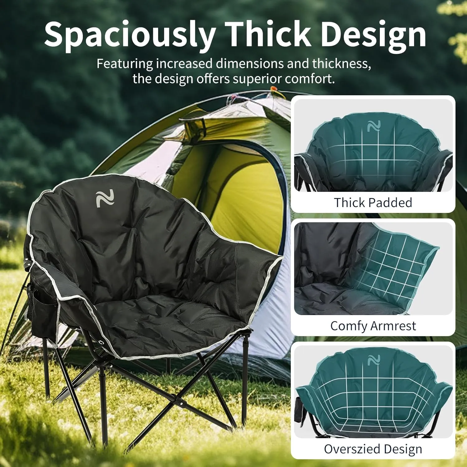 MOPHOTO Oversized Folding Camping Chair, Portable Oversize Camping Chairs for Adults, Fully Padded Folding Chairs Outdoor Sports, Lawn Chair Patio Lounge Chairs 500 LBS Capacity