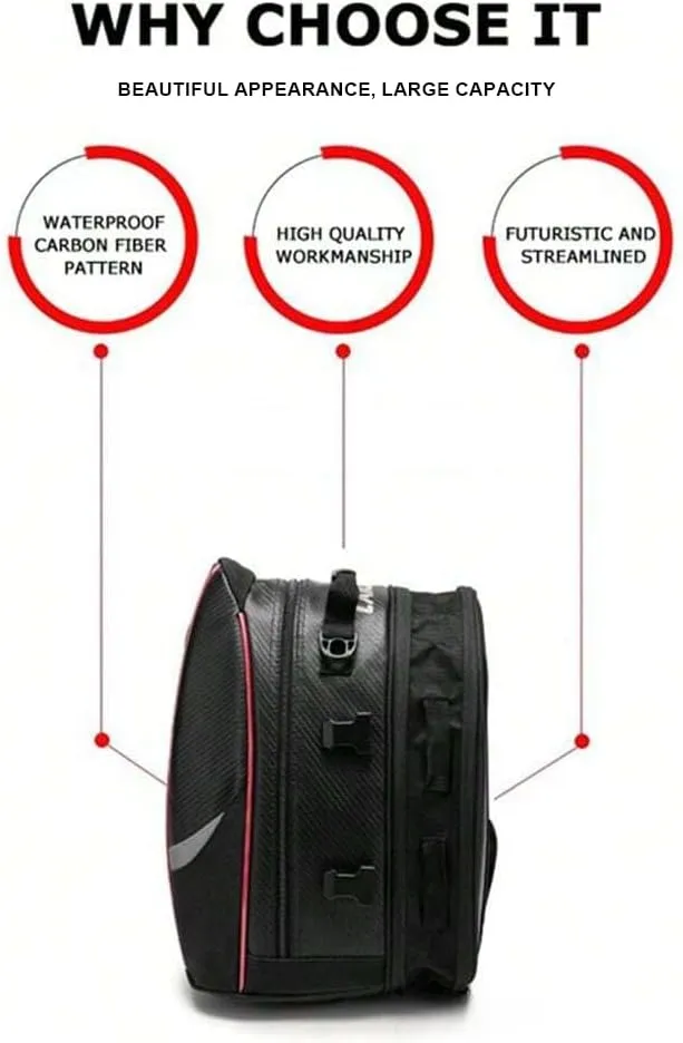 Motorcycle Tail Bag for Triumph Rocket 3 TFC 2019-2020, Large Capacity Water-Resistant Wear-Resistant Motorcycle Helmet Bag, Expandable Rear Seat Storage Luggage Backpack,A Red Black