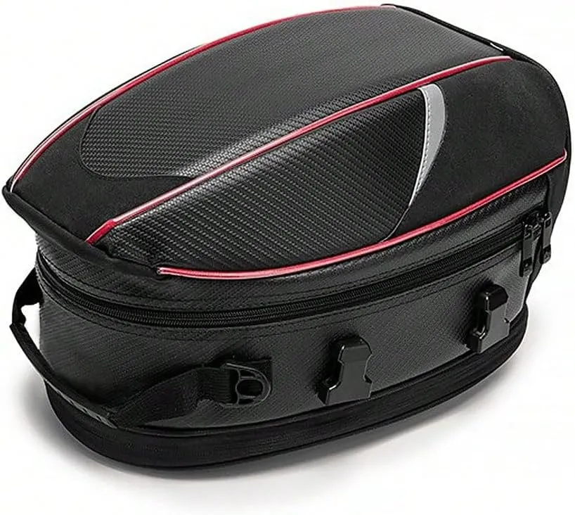 Motorcycle Tail Bag for Triumph Rocket 3 TFC 2019-2020, Large Capacity Water-Resistant Wear-Resistant Motorcycle Helmet Bag, Expandable Rear Seat Storage Luggage Backpack,A Red Black