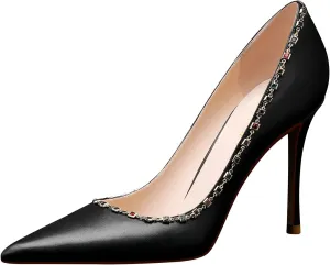 MSONLYDN Pumps Casual High Heels Women Stiletto High Heels Pump Leather Elegant Slip On for Women Dress Wedding 3.74 inch