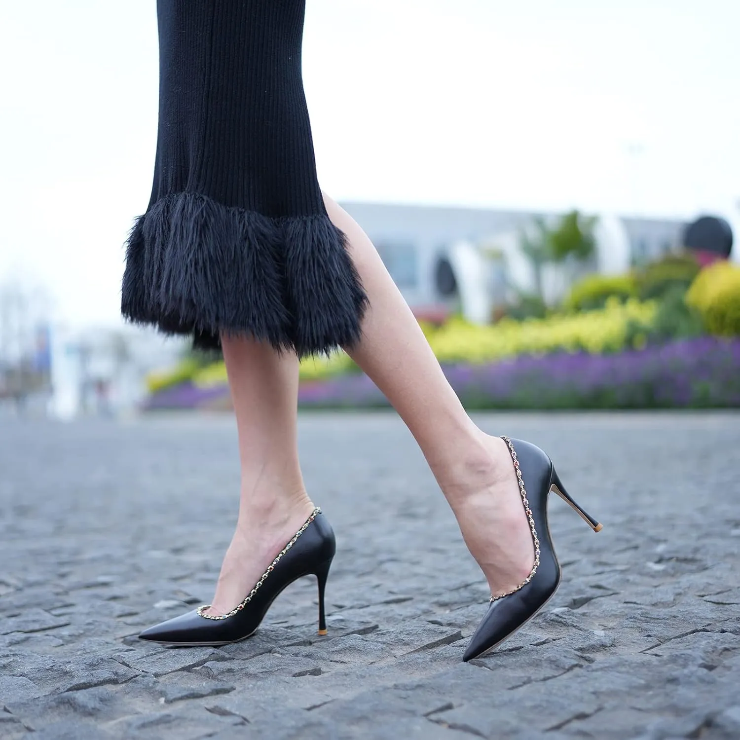 MSONLYDN Pumps Casual High Heels Women Stiletto High Heels Pump Leather Elegant Slip On for Women Dress Wedding 3.74 inch