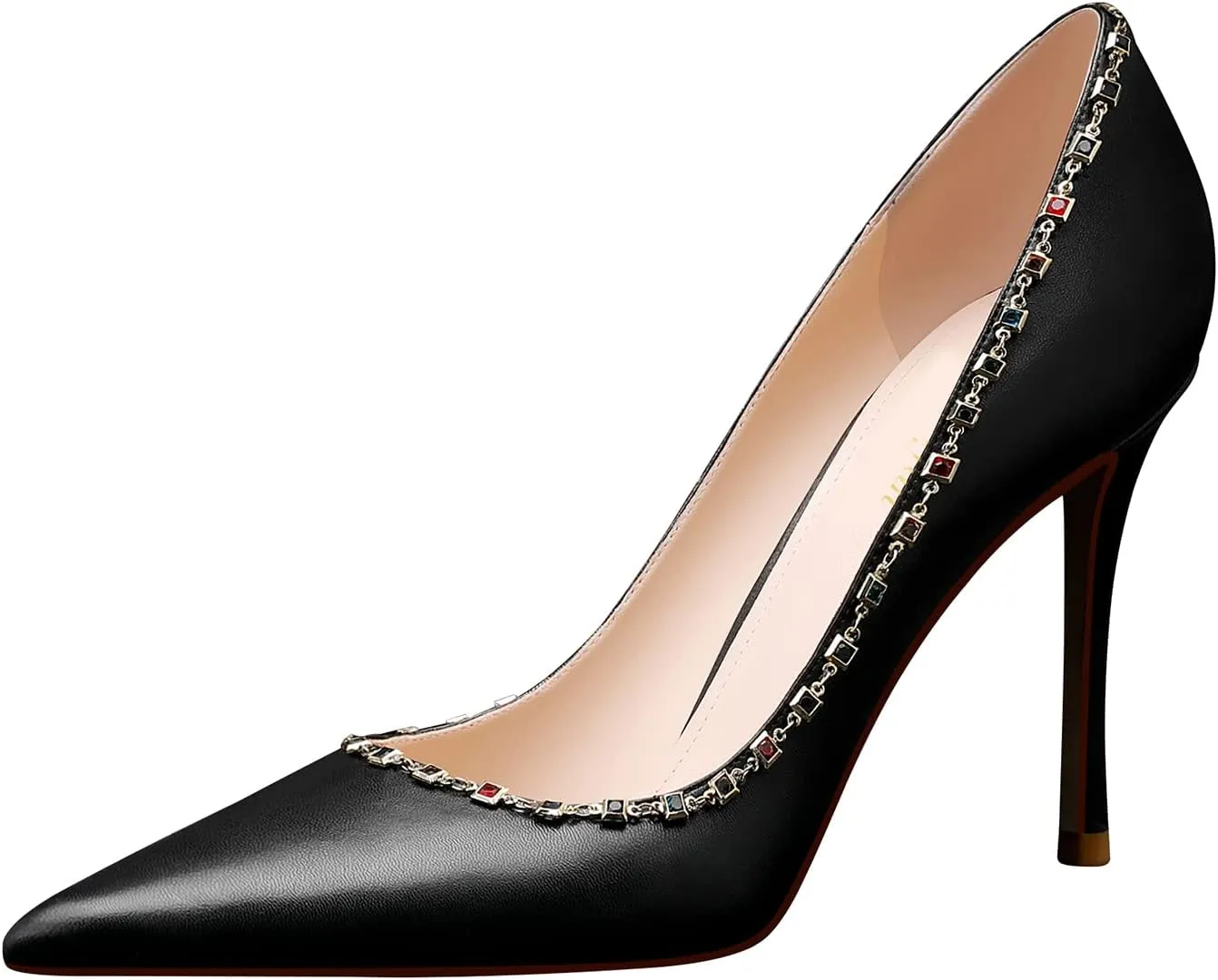 MSONLYDN Pumps Casual High Heels Women Stiletto High Heels Pump Leather Elegant Slip On for Women Dress Wedding 3.74 inch