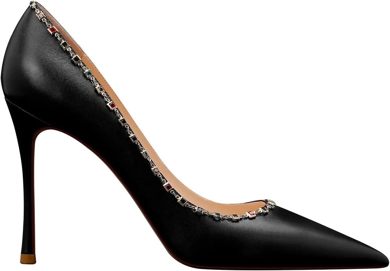 MSONLYDN Pumps Casual High Heels Women Stiletto High Heels Pump Leather Elegant Slip On for Women Dress Wedding 3.74 inch