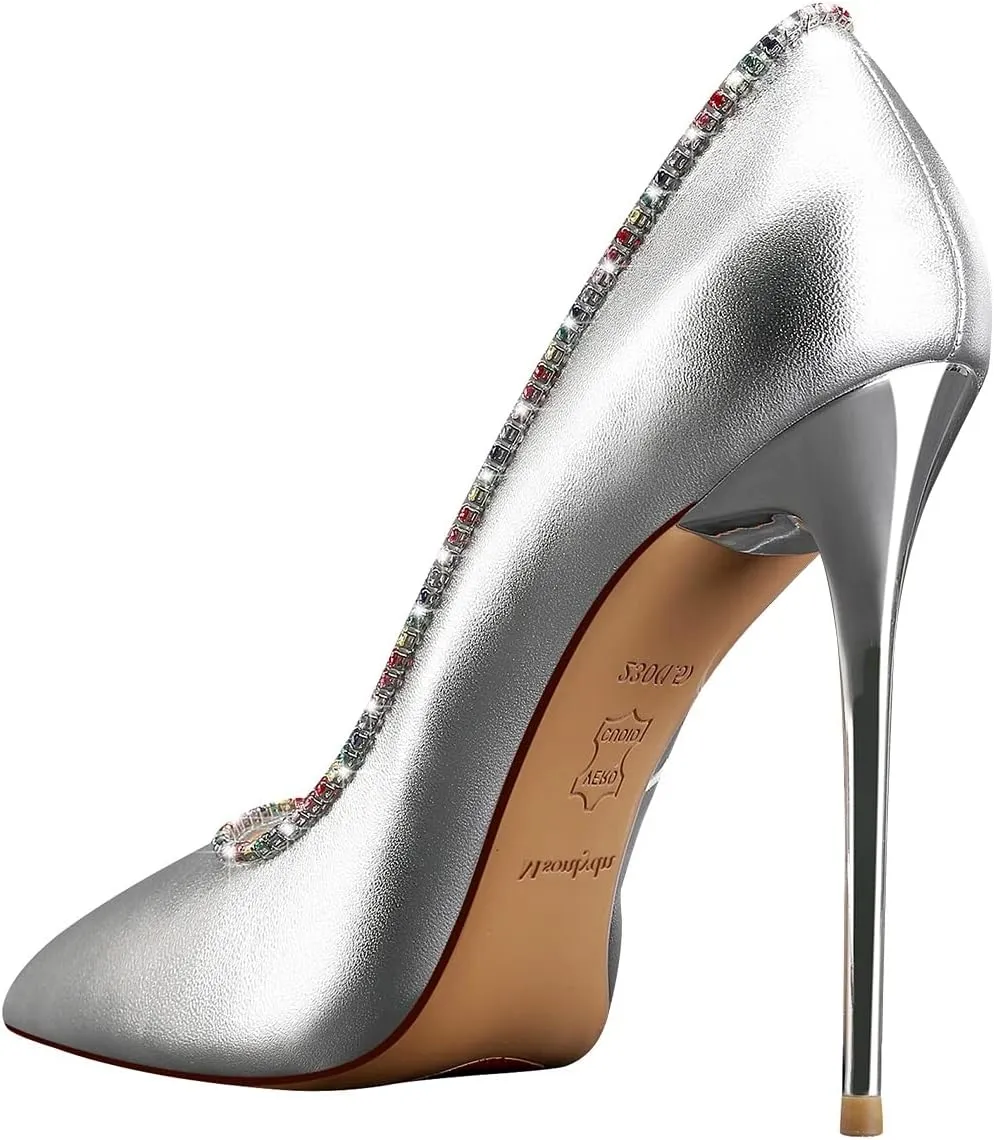 MSONLYDN Stiletto High Heels Pumps Leather for Women Pump High Heels Comfortable Women Pointed Toe for Prom 4.72 inch
