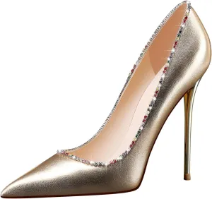MSONLYDN Stiletto High Heels Pumps Leather for Women Pump High Heels Comfortable Women Pointed Toe for Prom 4.72 inch