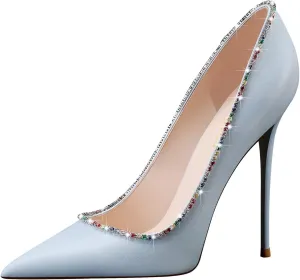 MSONLYDN Stiletto High Heels Pumps Leather for Women Pump High Heels Comfortable Women Pointed Toe for Prom 4.72 inch