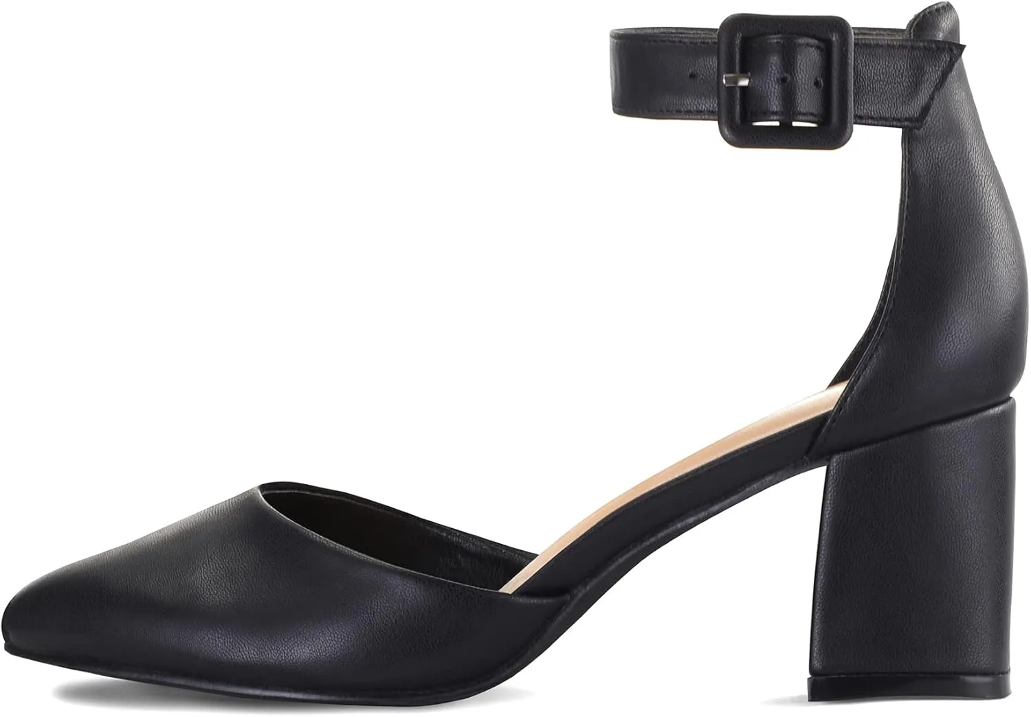 mysoft Women's Pointed Toe Low Chunky Heels Closed Toe Ankle Strap Dress Pump Shoes - Available in Wide Sizes