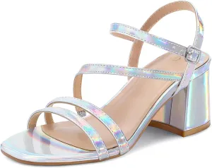 mysoft Women's Strappy Low Chunky Block Heel Sandals Open Toe Dress Shoes