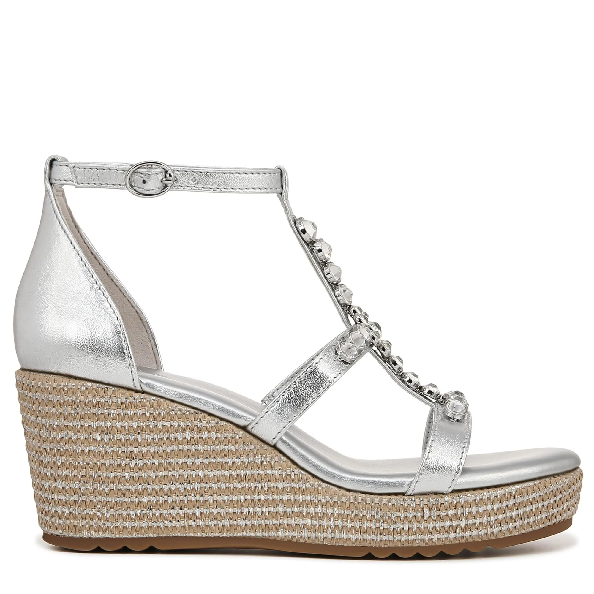 Naturalizer Womens Serena Strappy Wedge Sandal Silver Metallic 11 M