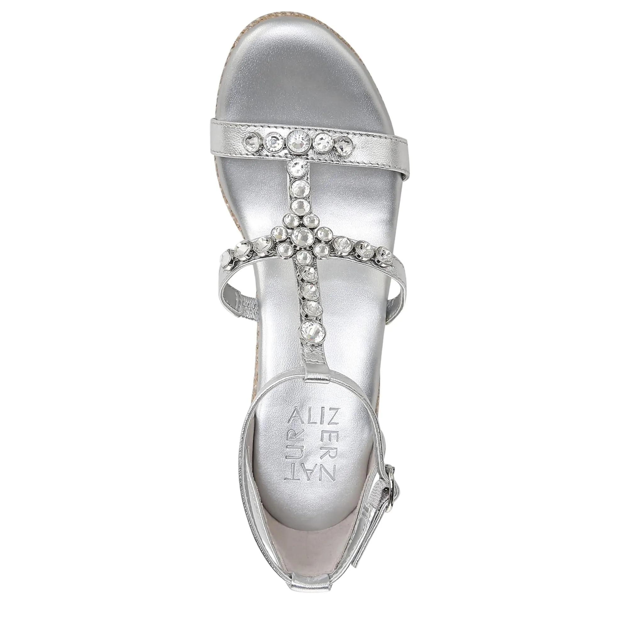 Naturalizer Womens Serena Strappy Wedge Sandal Silver Metallic 11 M