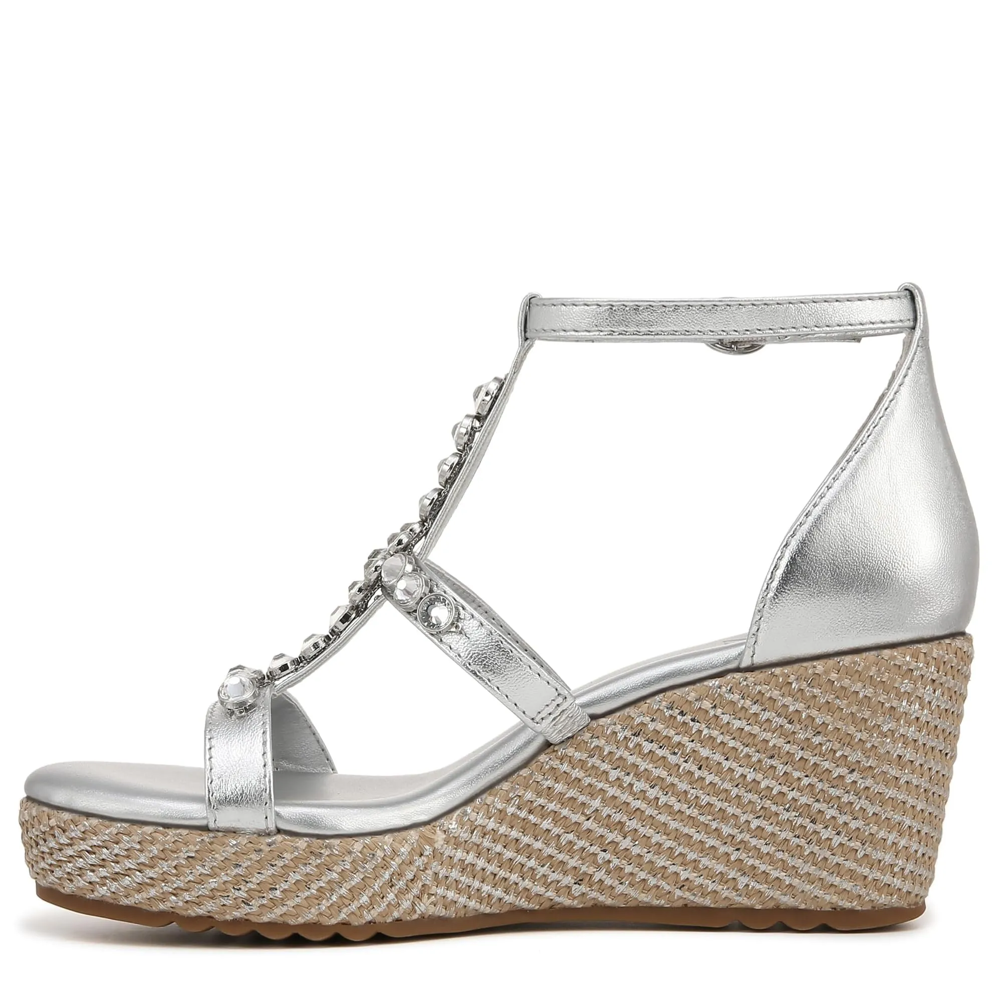 Naturalizer Womens Serena Strappy Wedge Sandal Silver Metallic 11 M