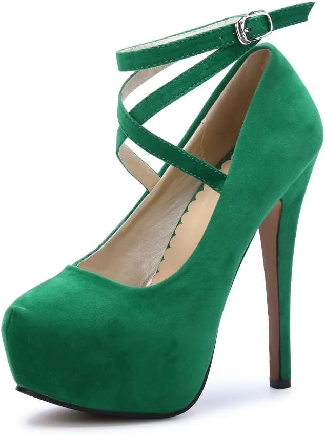 OCHENTA Women's Ankle Strap Platform Party Closed Toe Dress High Heels Pumps