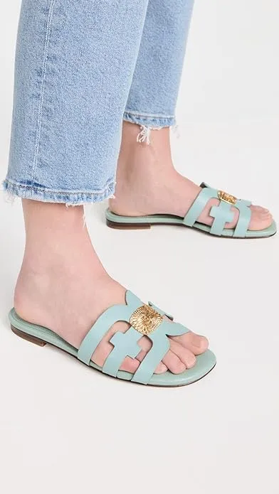 Open-Toe Edelman Bay Sam Flats Slide Time-sensitive offer Blue Sandals Mule High-quality for low cost Tide Slip-On Leather