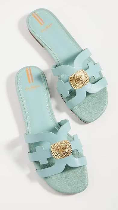 Open-Toe Edelman Bay Sam Flats Slide Time-sensitive offer Blue Sandals Mule High-quality for low cost Tide Slip-On Leather