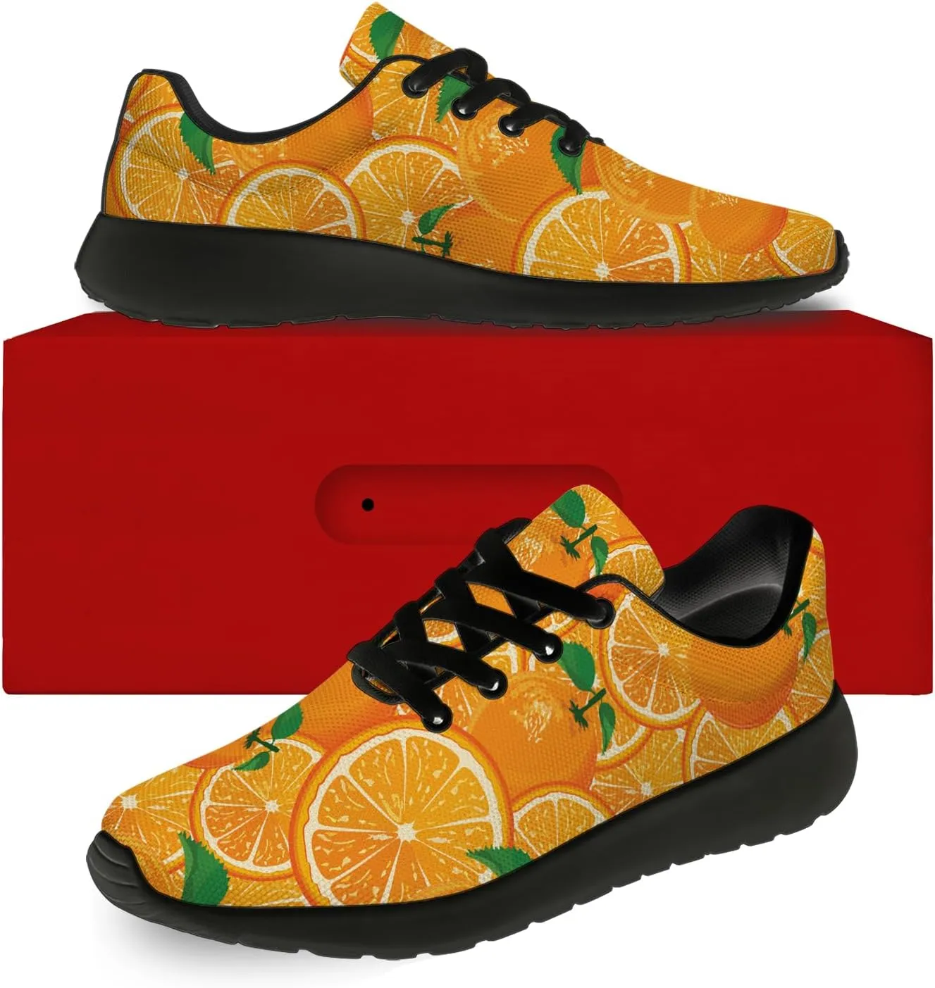 Orange Print Tennis Shoes Men Women Lightweight Running Shoes Walking Fashion Sneakers Gifts for Him Her