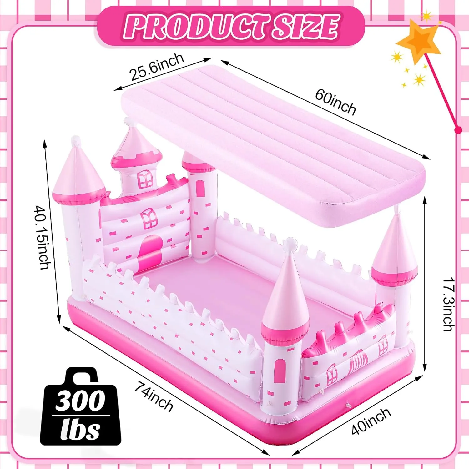 Pink Castle Toddler Travel Bed with Safety Bumper and Air Mattress Inflatable Toddler Bed Portable Air Mattress with Pump for Vacation Hotel Home Sleepover Kids Birthday Gift