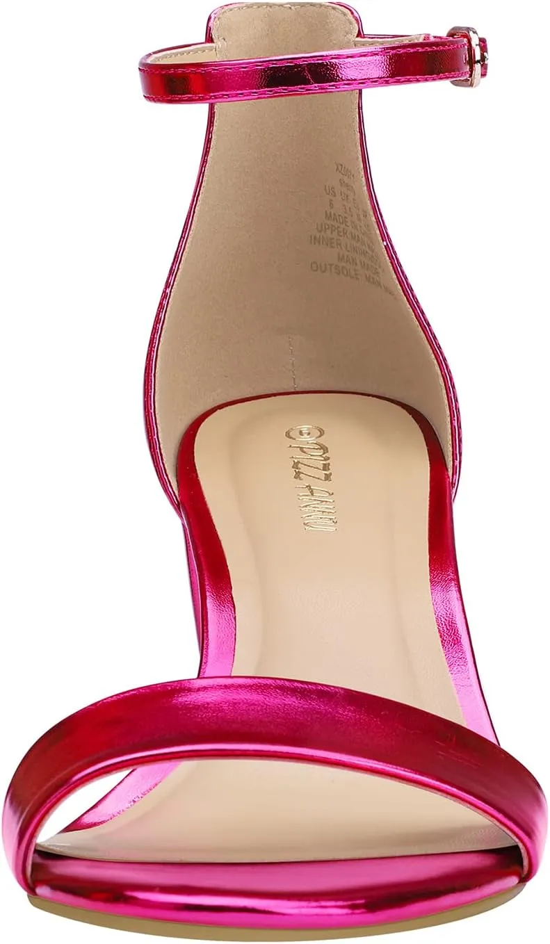 PIZZ ANNU Women's Low Block Chunky Heels Sandals Comfortable Open Toe Ankle Strap Party Dress Pump Shoes Strappy Buckle Heeled Sandal with 2 Inches Tall Thick Heel Design
