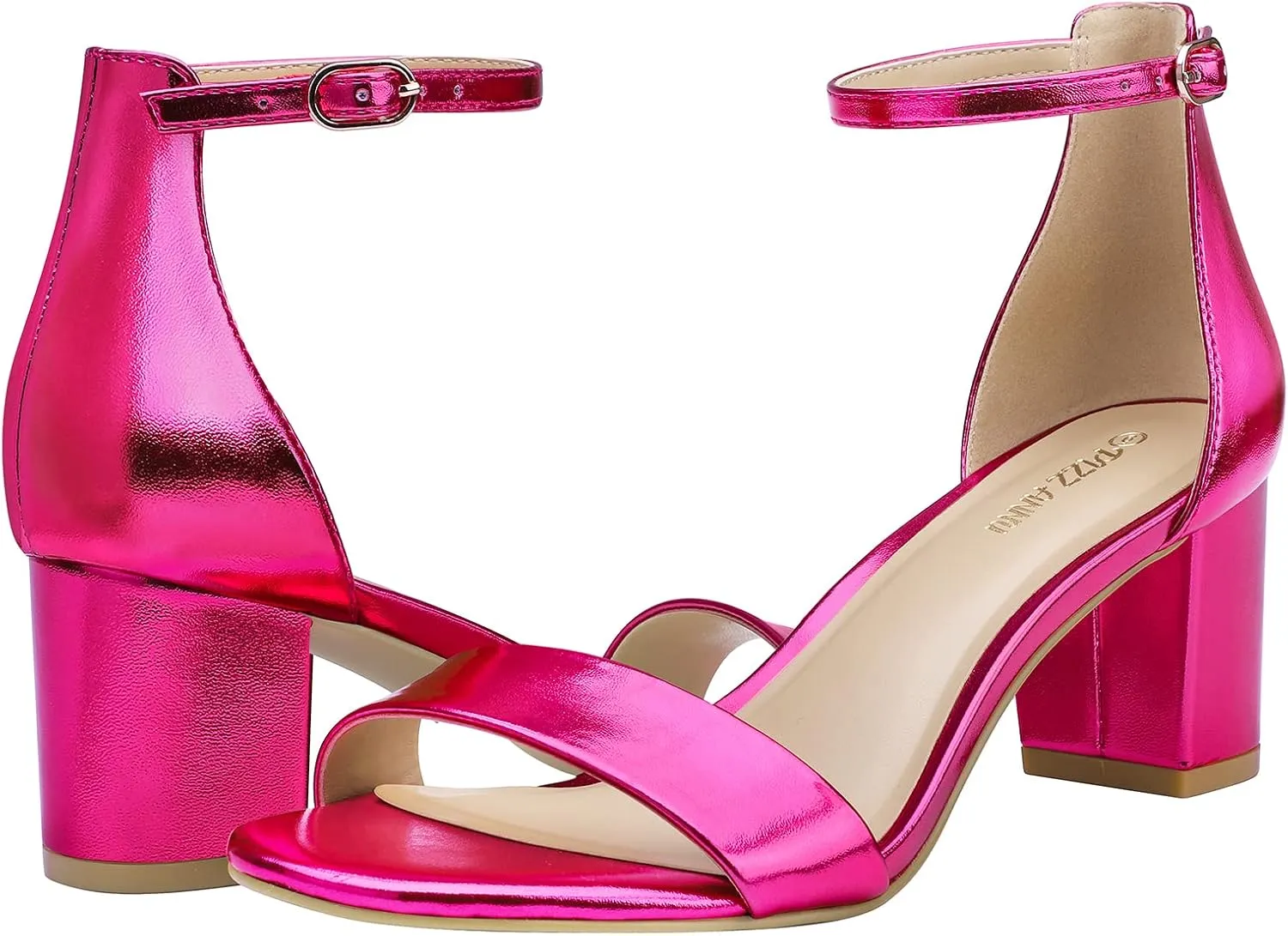 PIZZ ANNU Women's Low Block Chunky Heels Sandals Comfortable Open Toe Ankle Strap Party Dress Pump Shoes Strappy Buckle Heeled Sandal with 2 Inches Tall Thick Heel Design