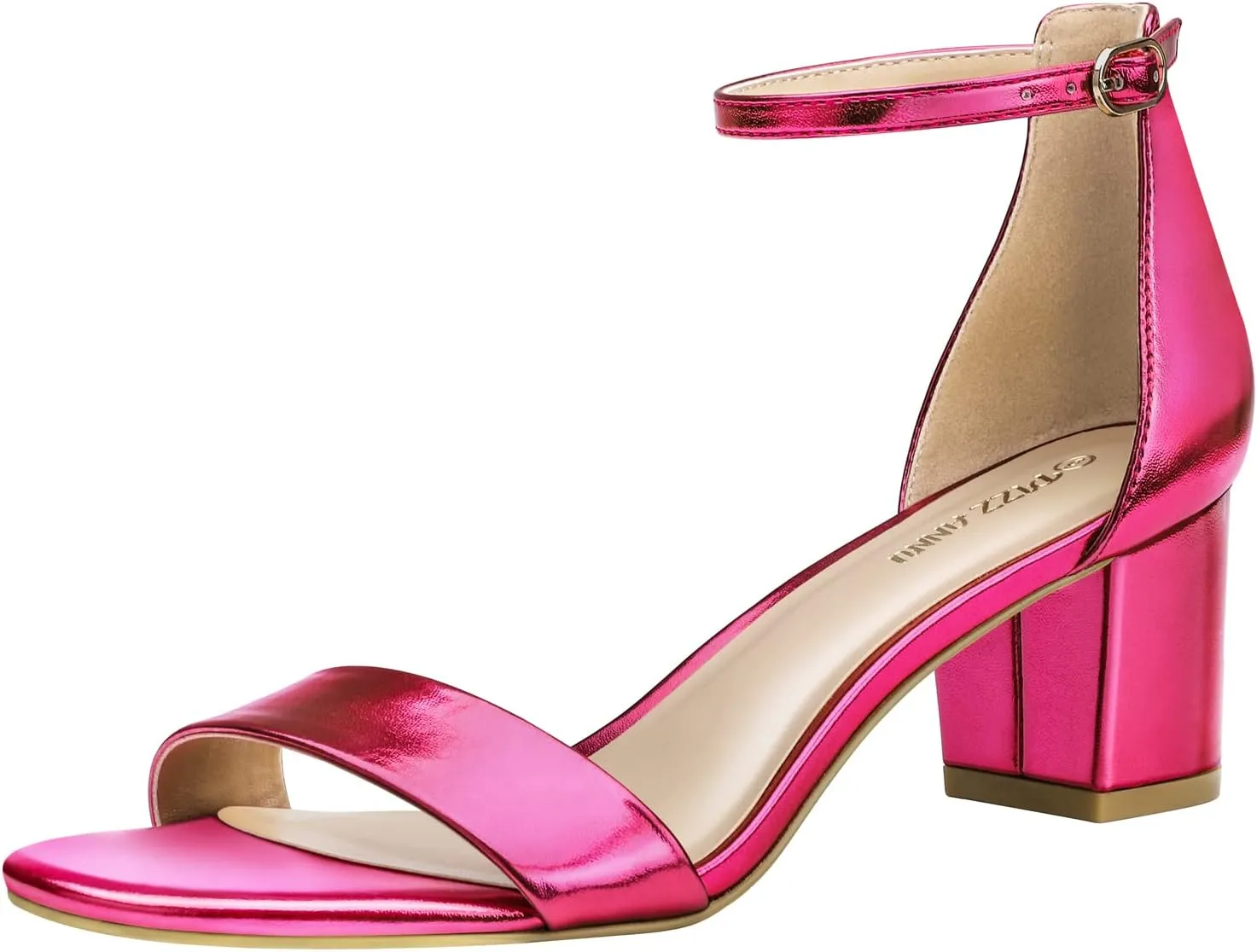 PIZZ ANNU Women's Low Block Chunky Heels Sandals Comfortable Open Toe Ankle Strap Party Dress Pump Shoes Strappy Buckle Heeled Sandal with 2 Inches Tall Thick Heel Design