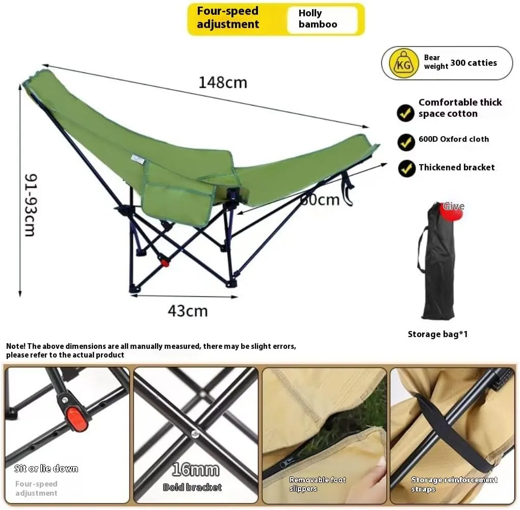 Portable Folding Camping Chair, Lawn Chair, Comfortable and Lightweight Sports Chair, Equipped with Three Adjustable Outdoor Fishing Gears, Suitable for Travel (4th Gear Green Adjustment)