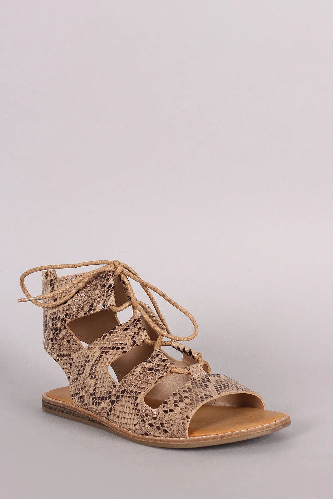 Python Toe Courteous Gladiator Banboo Lace Excellent reviews Flat Sandal Up Open