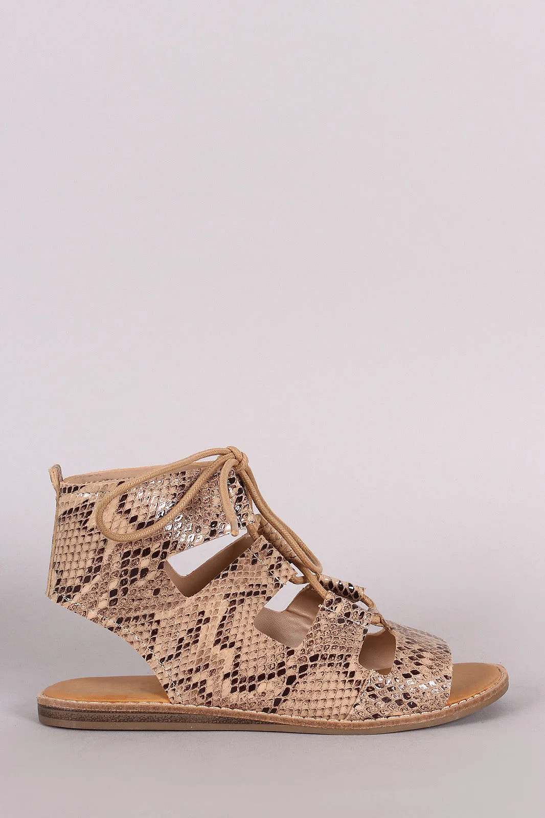 Python Toe Courteous Gladiator Banboo Lace Excellent reviews Flat Sandal Up Open