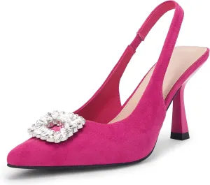 Rilista Women's Slingback Heels Rhinestone Closed Pointed Toe Wedding Party Dress Pumps Shoes