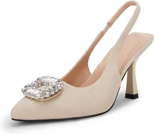 Rilista Women's Slingback Heels Rhinestone Closed Pointed Toe Wedding Party Dress Pumps Shoes
