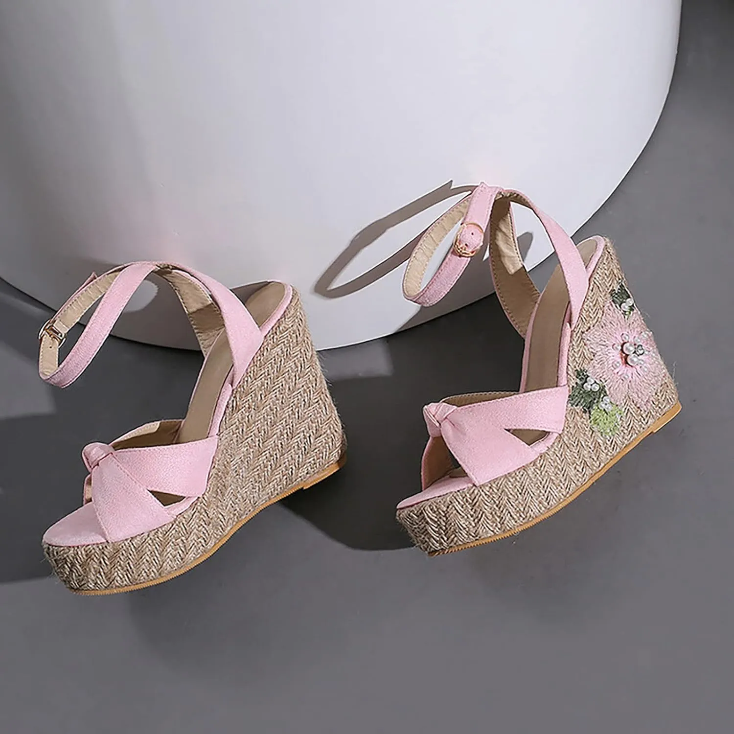 Sandals 2023 Summer New Korean Edition Slope Heel Sandals Imitation Grass Weaving Thick Sole Water Proof Platform