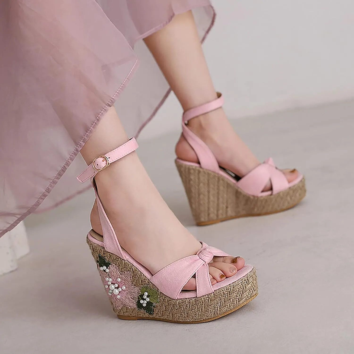 Sandals 2023 Summer New Korean Edition Slope Heel Sandals Imitation Grass Weaving Thick Sole Water Proof Platform