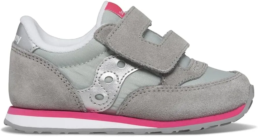 Saucony Originals Jazz Hook & Loop Sneaker (Toddler/Little Kid), Grey/Silver/Pink, 8.5 US Unisex