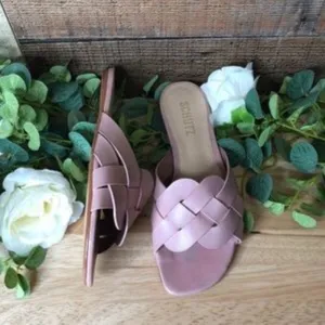 Schutz Tari Braided Slide Sandal in Sweet Rose Leather , Size 6
