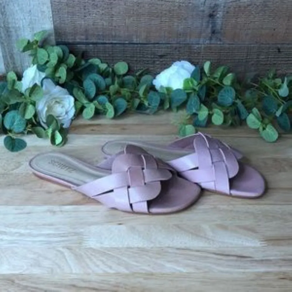 Schutz Tari Braided Slide Sandal in Sweet Rose Leather , Size 6
