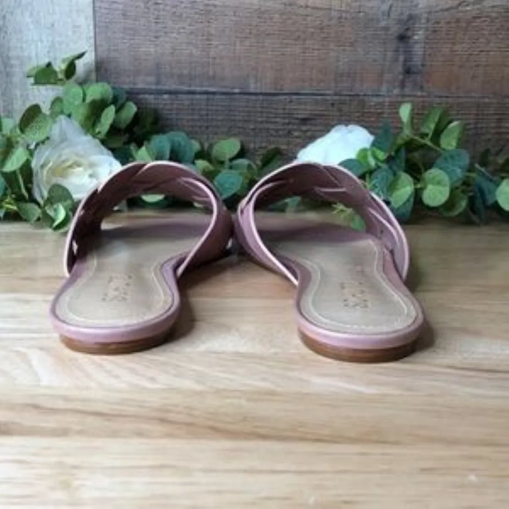 Schutz Tari Braided Slide Sandal in Sweet Rose Leather , Size 6