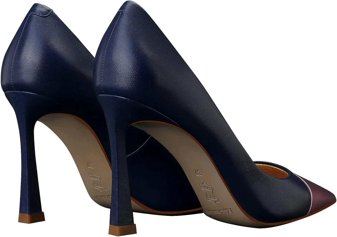 Sexy Stiletto Pumps, 3.54Inch Genuine Leather High Heels for Women Closed Toe, Slip-On Horseshoe Heel Shoes for Work, Wedding