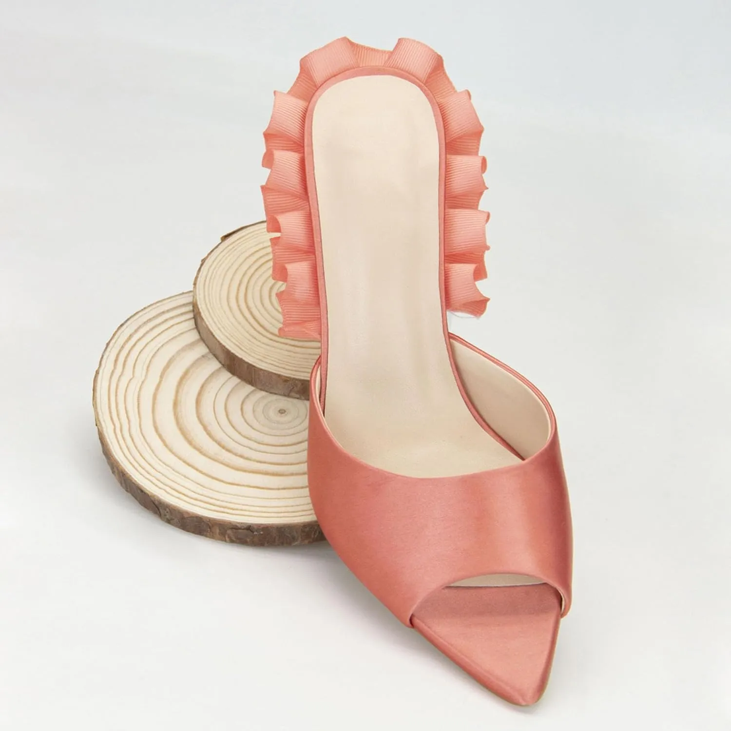 SHEMEE Women's Peep Toe High Heeled Mule Sandals Sexy Pointy Toe Stiletto Heels Slide Sandal Stage Show Catwalk Shoes
