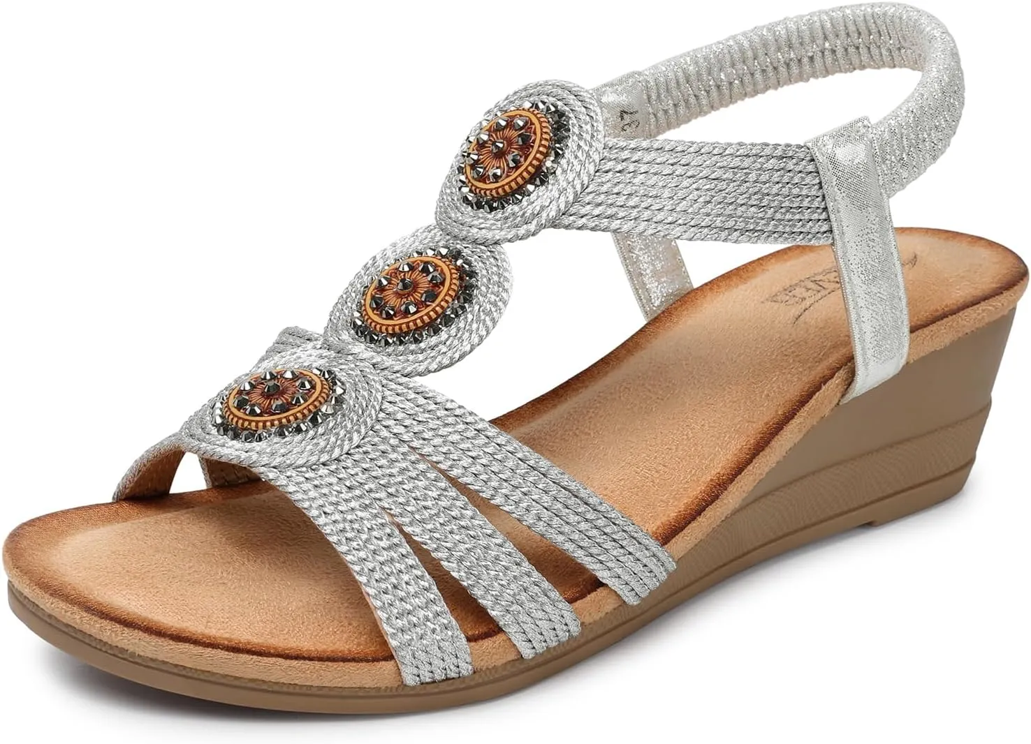 SHIBEVER Womens Sandals Wedge Low: Open Toe Elastic Ankle Strap Wedge Sandal - Dressy Sandals Women - Comfortable Summer