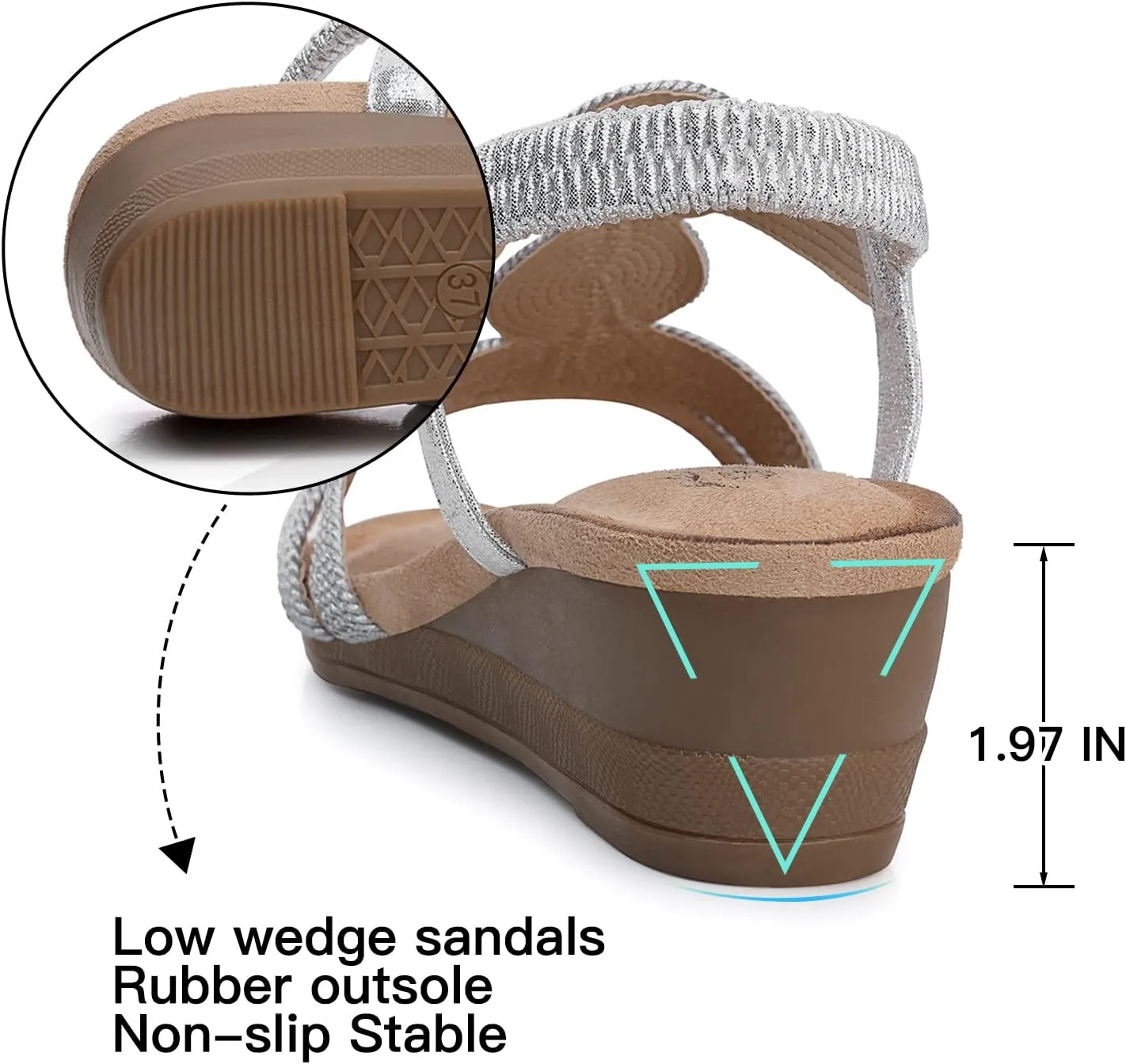 SHIBEVER Womens Sandals Wedge Low: Open Toe Elastic Ankle Strap Wedge Sandal - Dressy Sandals Women - Comfortable Summer