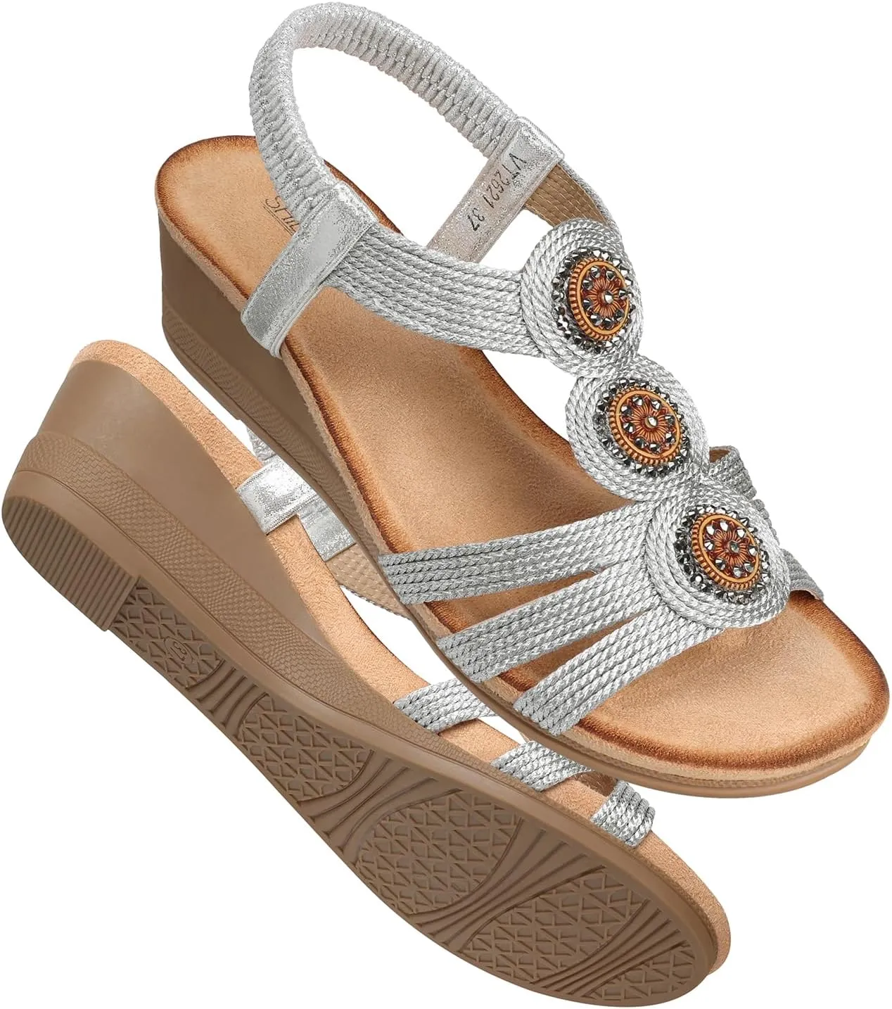 SHIBEVER Womens Sandals Wedge Low: Open Toe Elastic Ankle Strap Wedge Sandal - Dressy Sandals Women - Comfortable Summer