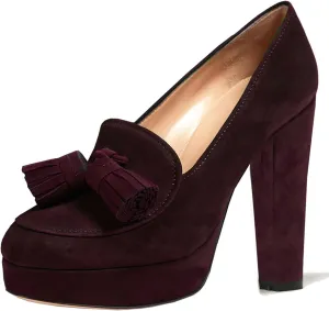 SHODENSE Women Vintage Chunky Platform Loafers Pumps Tassel Round Closed Toe Slip On Suede Block High Heel Dress Loafer Shoes Buckle Strap Oxford Loafers Fringe Pump Dressy Chic Sexy Y2k 4-11 M US