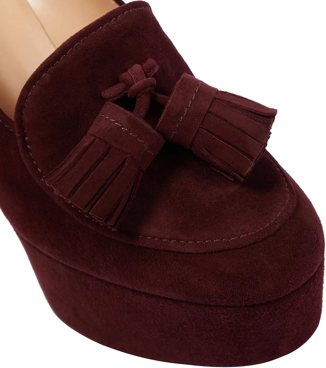SHODENSE Women Vintage Chunky Platform Loafers Pumps Tassel Round Closed Toe Slip On Suede Block High Heel Dress Loafer Shoes Buckle Strap Oxford Loafers Fringe Pump Dressy Chic Sexy Y2k 4-11 M US