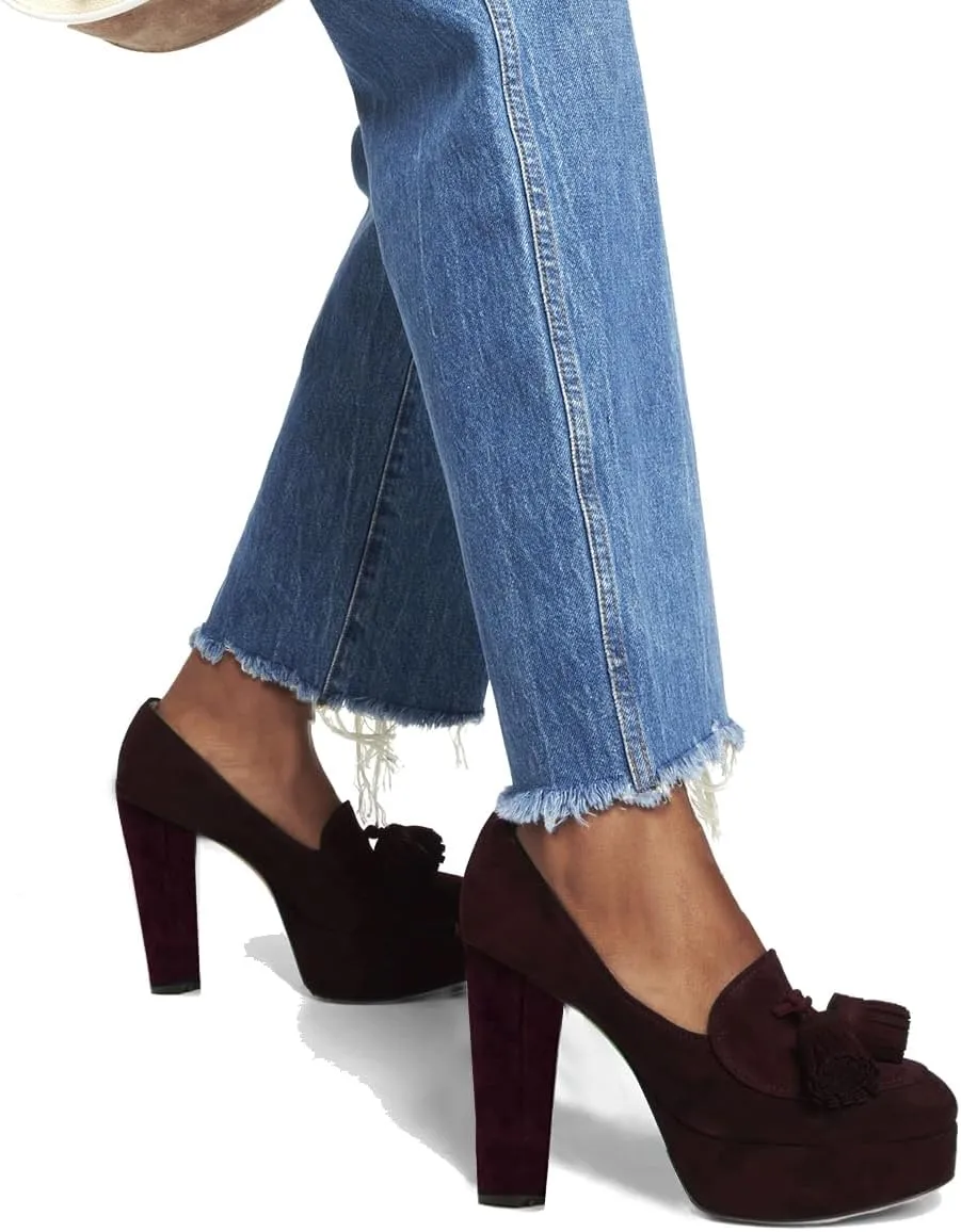 SHODENSE Women Vintage Chunky Platform Loafers Pumps Tassel Round Closed Toe Slip On Suede Block High Heel Dress Loafer Shoes Buckle Strap Oxford Loafers Fringe Pump Dressy Chic Sexy Y2k 4-11 M US